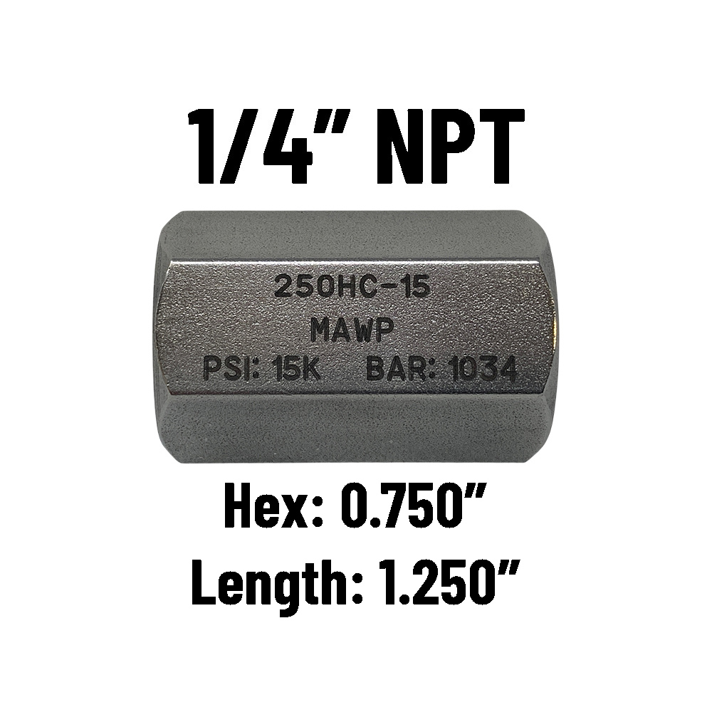 1/4" NPT Hex: 0.750" Length: 1.250"