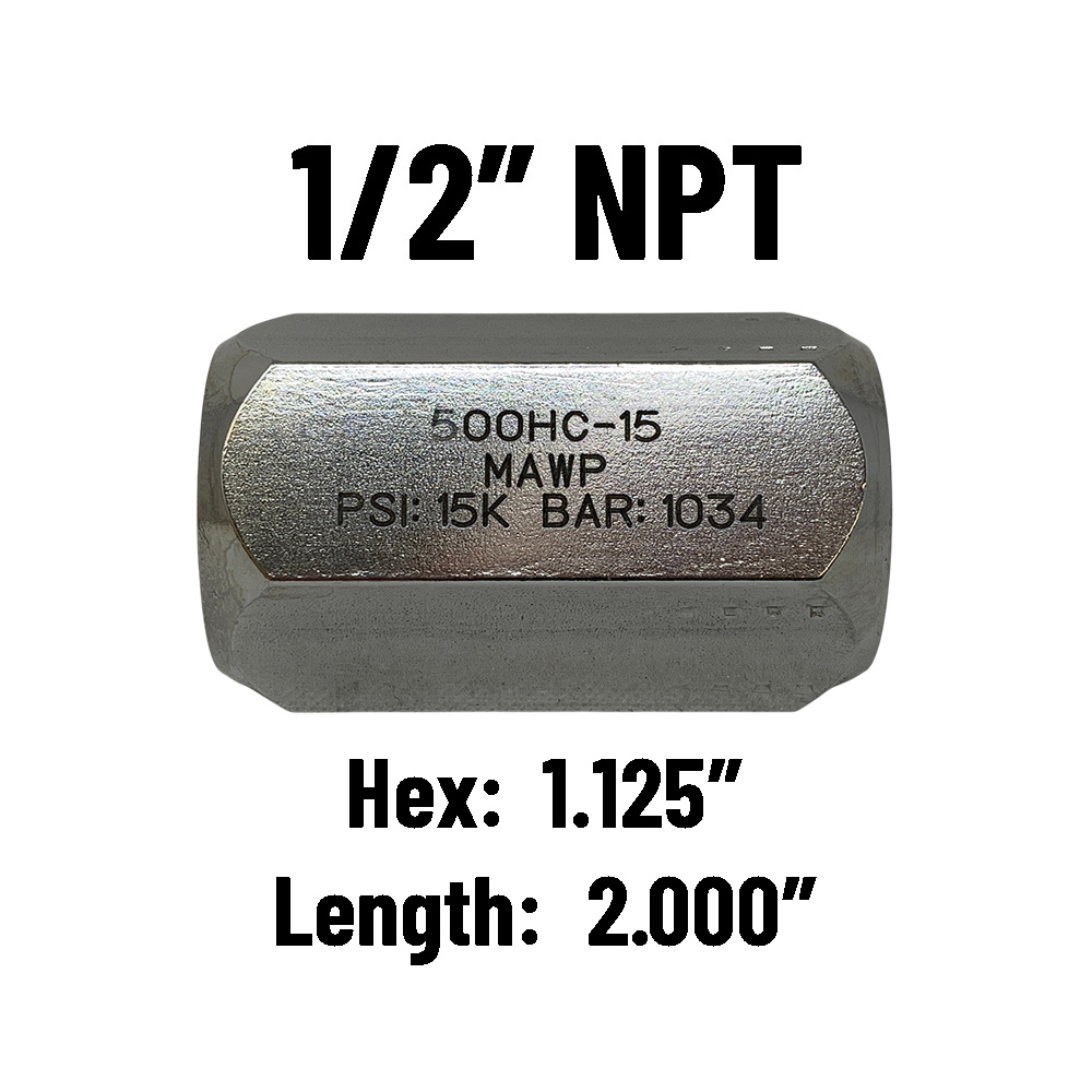 1/2" NPT Hex: 1.125" Length: 2.000"